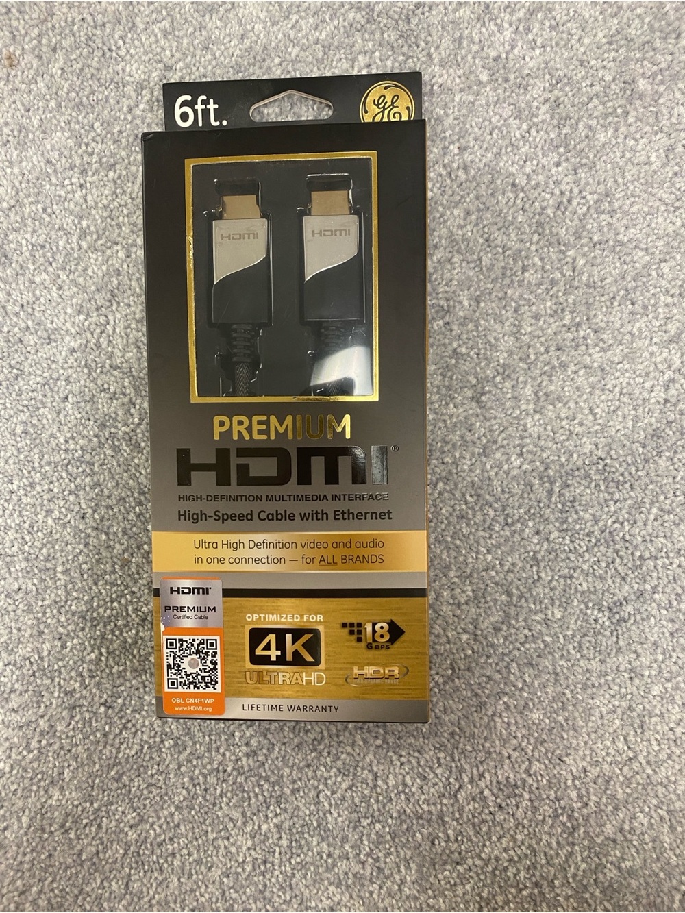 6ft Black Premium HDMI Cable with Ethernet - 4K Optimized
